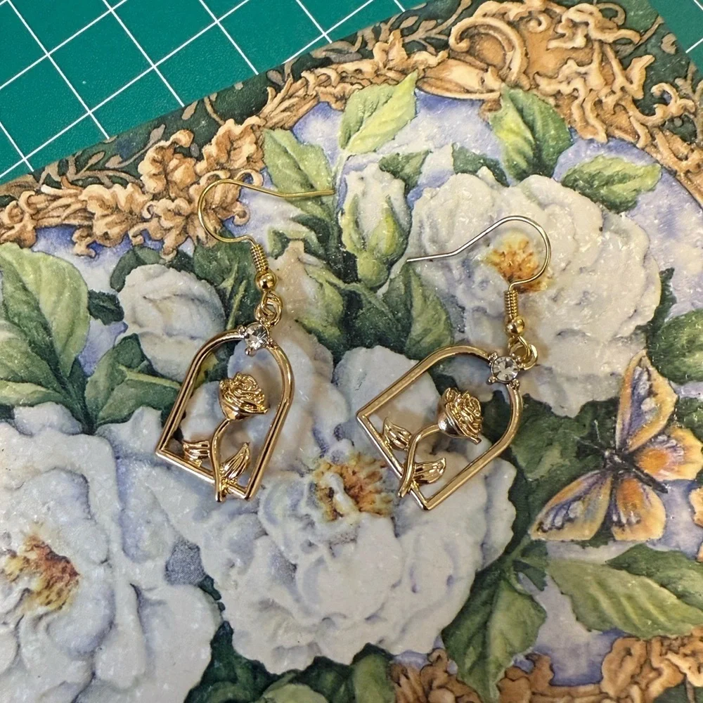 Disney Inspired “Belle” Elegant Gold Birdcage Earrings - Picture 4 of 5